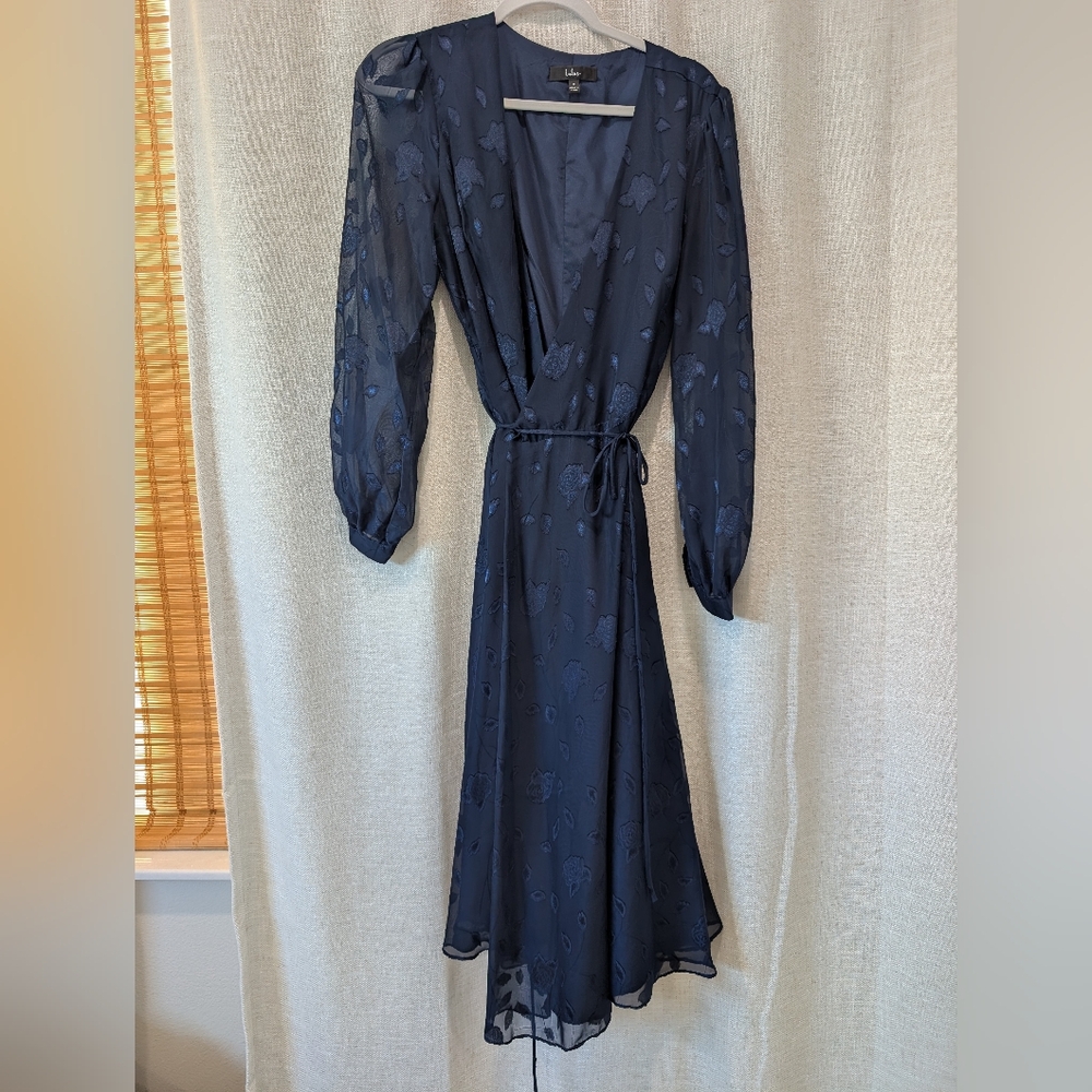 Evening Of Elegance Navy Blue Jacquard Wrap Dress